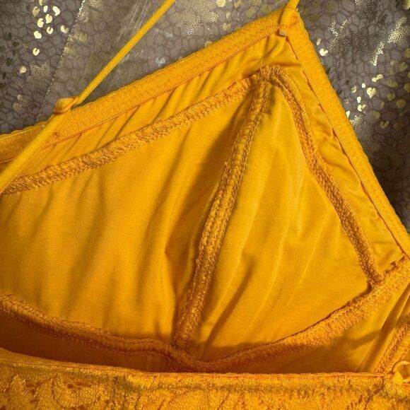 Free People Light Me Up Golden Yellow Floral Lace Slip Bodycon Dress Large - Picture 7 of 8